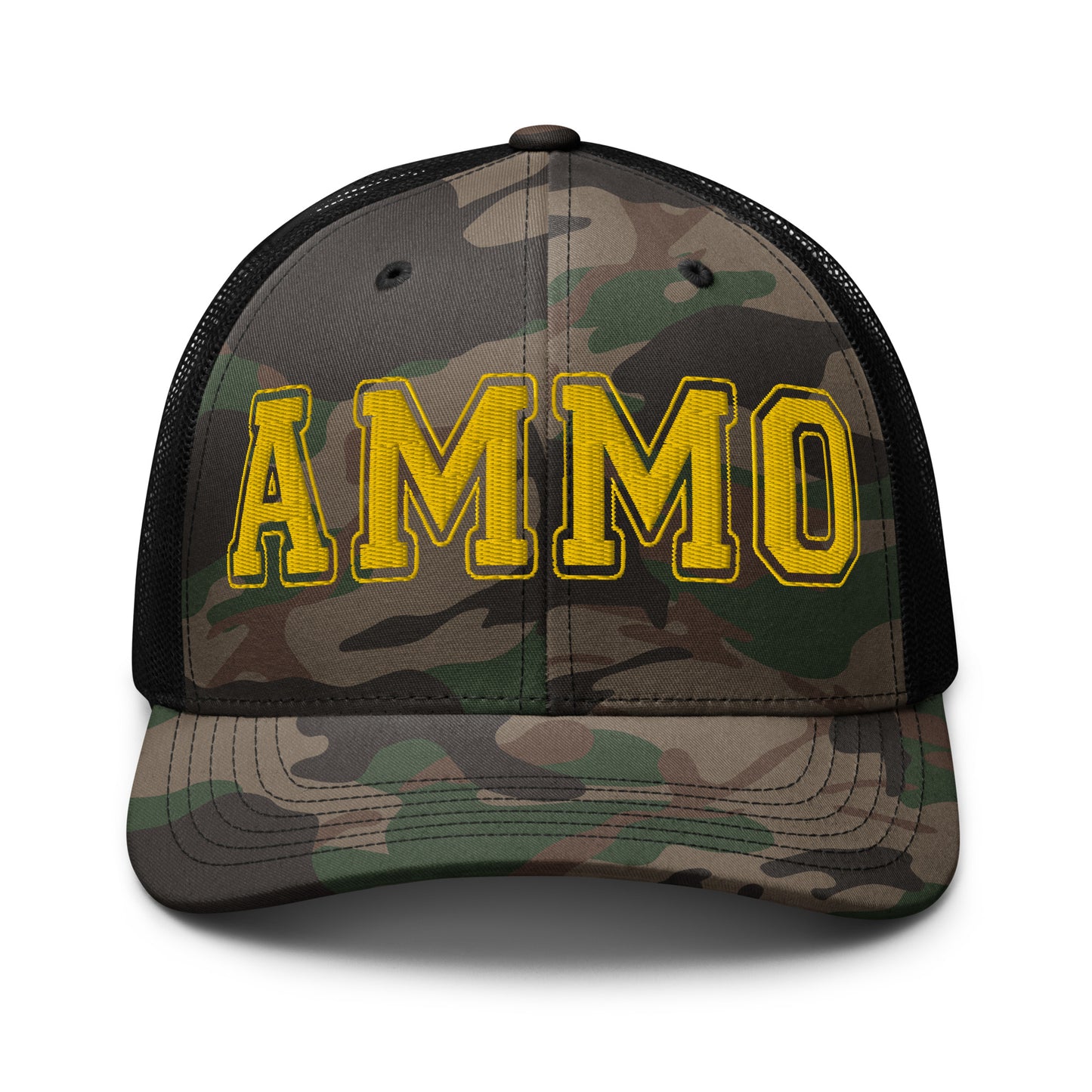 Multiple Camouflage Patterns Yellow AMMO Embroidered trucker hat