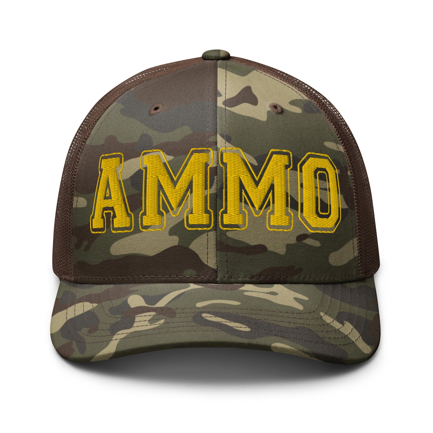 Multiple Camouflage Patterns Yellow AMMO Embroidered trucker hat