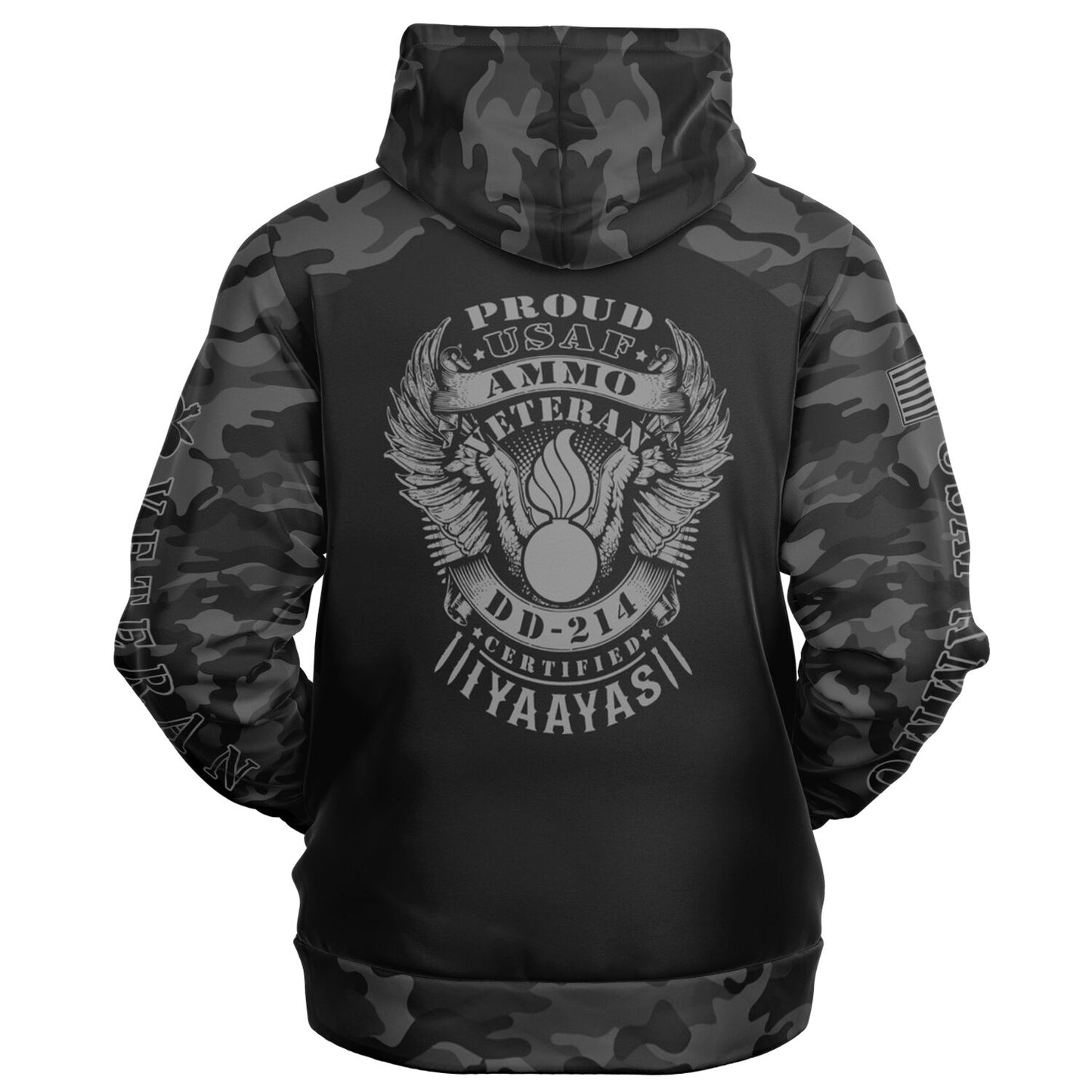 Black and Grey USAF AMMO Veteran DD-214 Fashion Zip-Up Hoodie - All Over Print