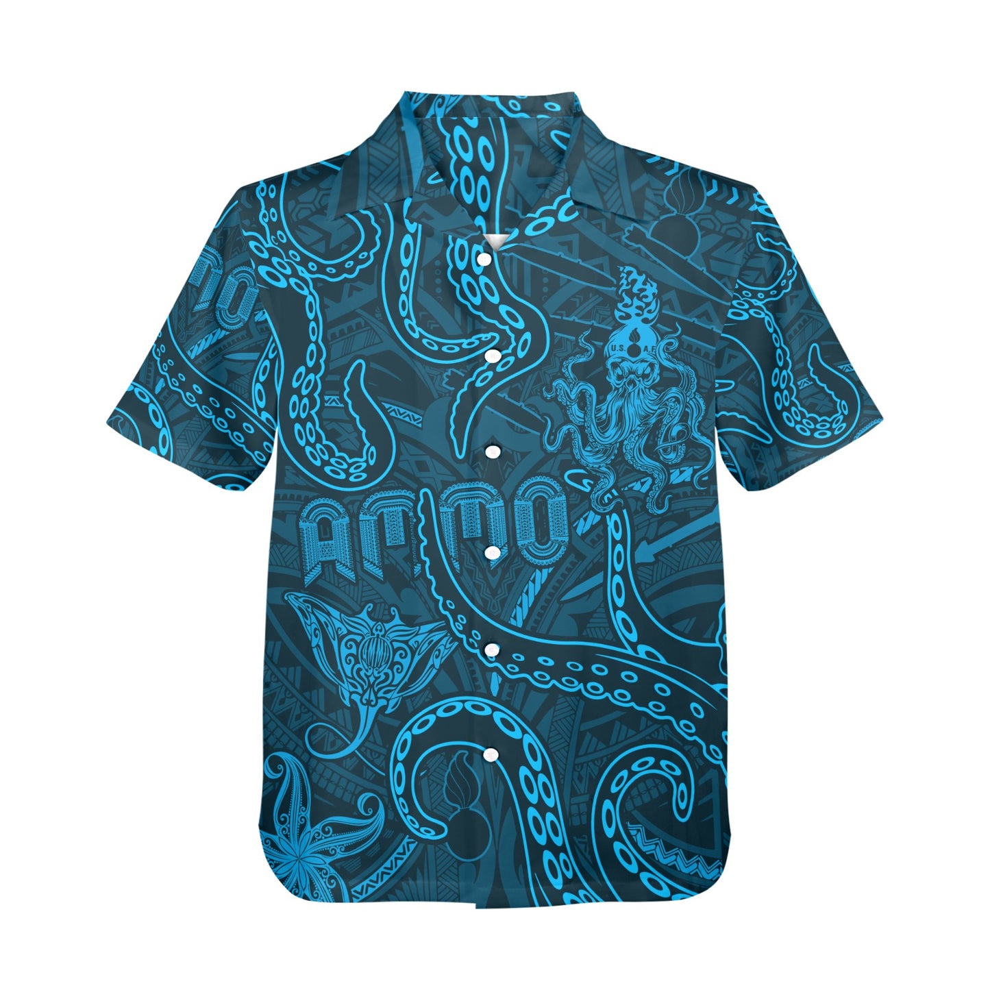 Aqua Blue Sea Life Mens Hawaiian Shirt