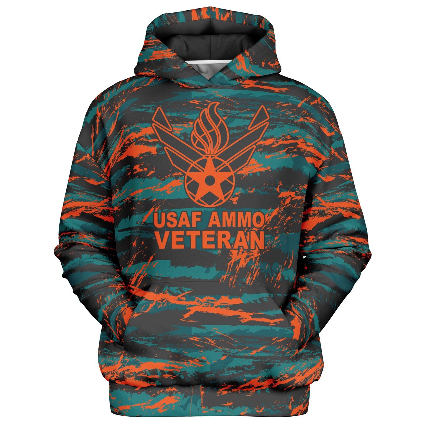 USAF AMMO Veteran Orange Tiger Stripe Camouflage Heavyweight Oversized Cold Weather Pullover Hoodie - All Over Print