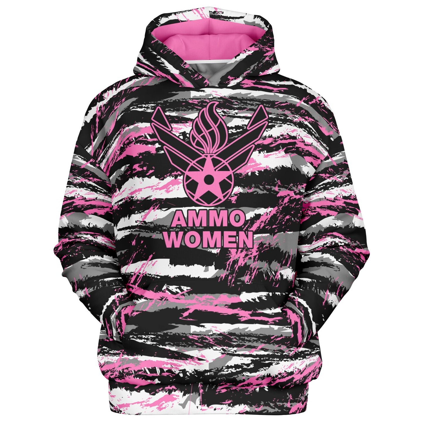 USAF AMMO Women Pink Tiger Stripe Camouflage Heavyweight Oversized Cold Weather Pullover Hoodie - All Over Print