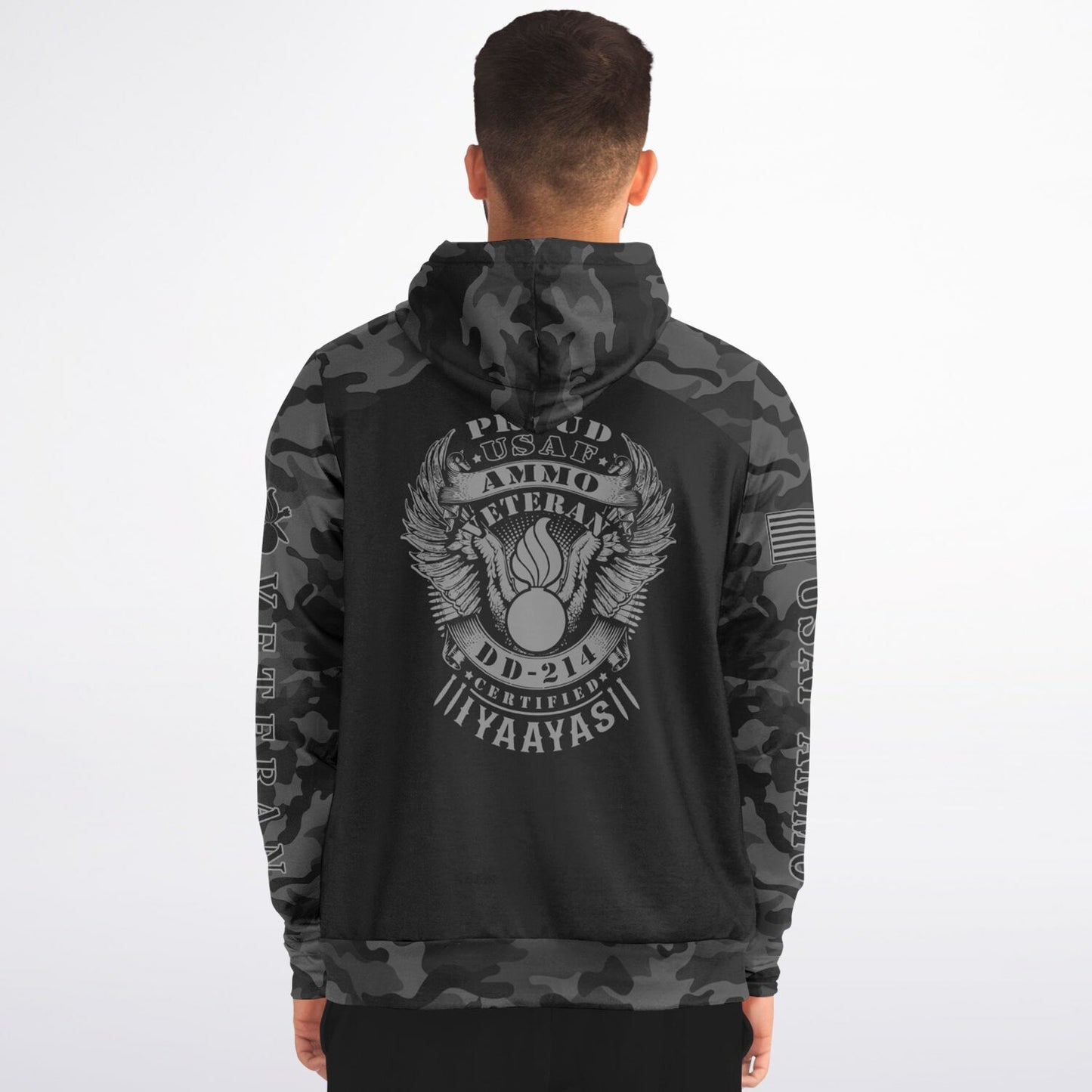 Black and Grey USAF AMMO Veteran DD-214 Fashion Zip-Up Hoodie - All Over Print