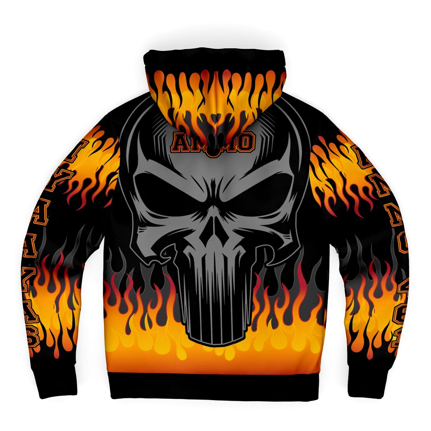 AMMO Skull Orange Flames Microfleece Cold Weather Zip-Up Hoodie - All Over Print