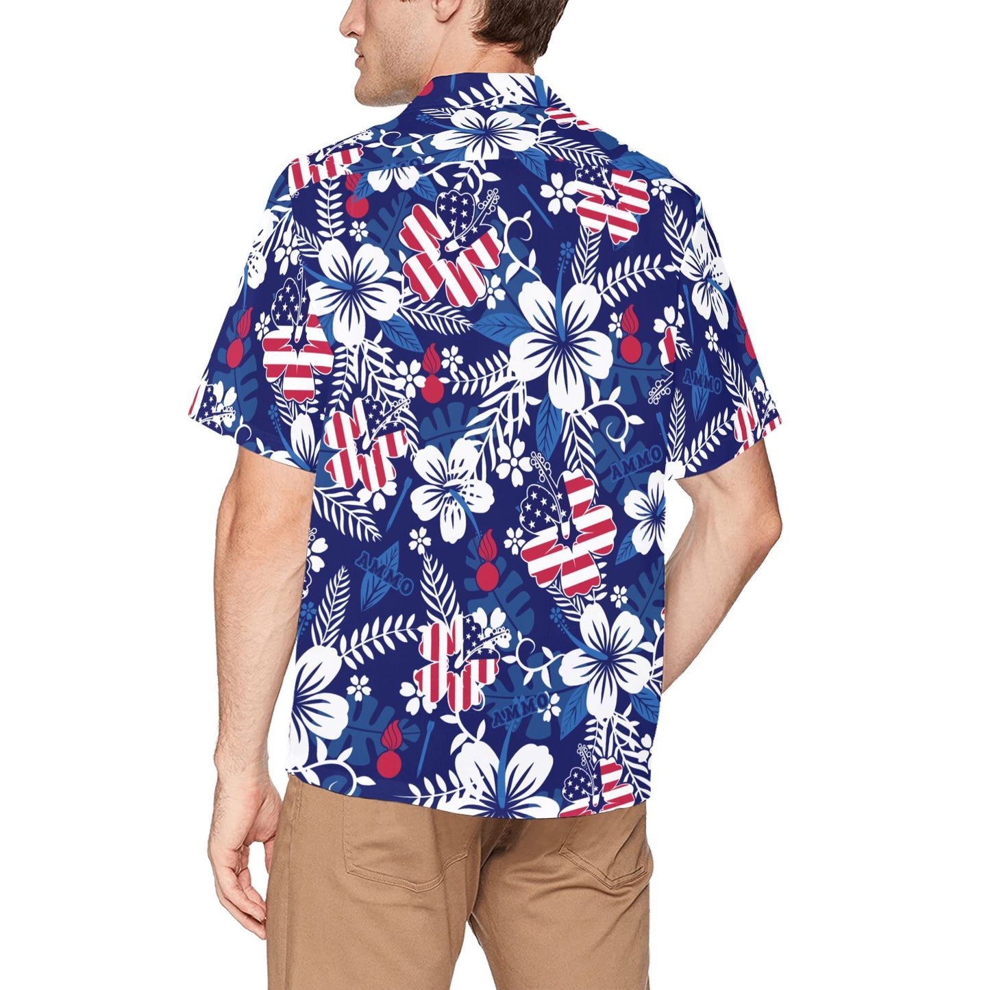 USAF AMMO Patriotic Flowers Leaves Pisspots and Flechettes Mens Hawaiian Shirt With Left Front Pocket