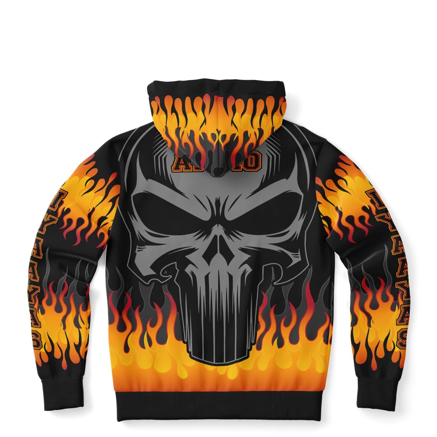 AMMO Skull Orange Fire Flames IYAAYAS Fashion Zip-Up Hoodie - All Over Print