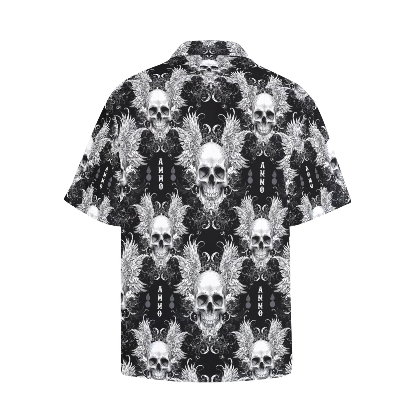 AMMO Skulls Wings Pisspots Grunge Mens Hawaiian Shirt With Left Chest Pocket