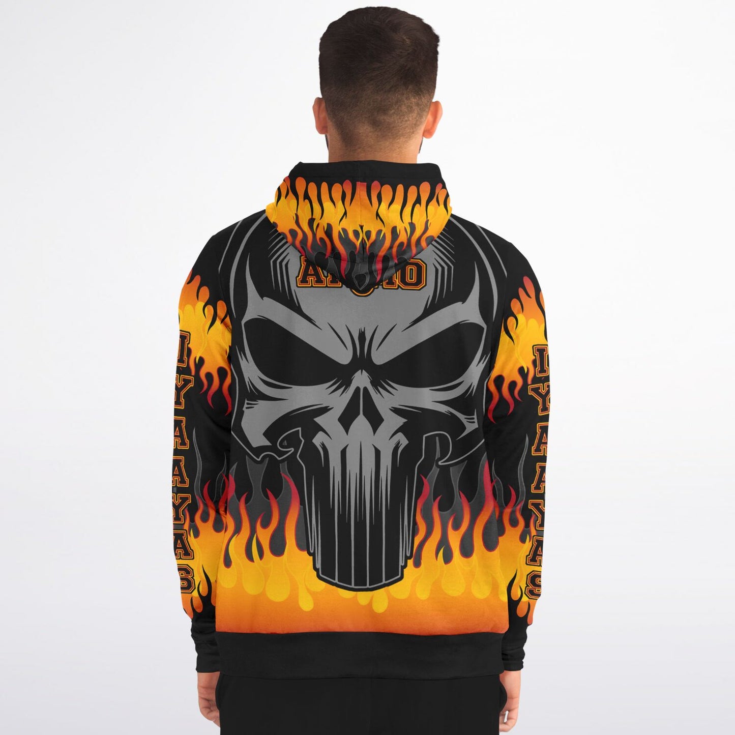 AMMO Skull Orange Fire Flames IYAAYAS Fashion Zip-Up Hoodie - All Over Print