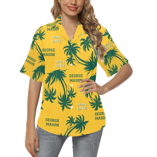 Yellow and Green George Mason Swim and Dive Team Fan Womens Hawaiian Shirt