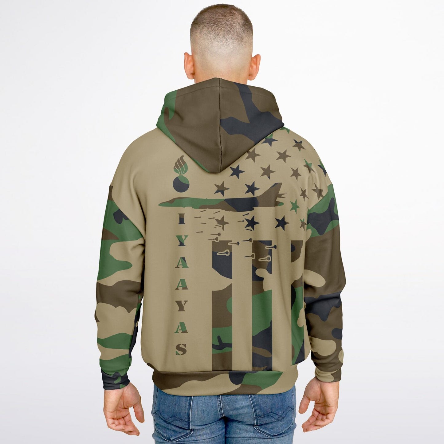 USAF AMMO Camouflage American Flag B-1 Bomber Pisspot IYAAYAS Heavyweight Oversized Cold Weather Pullover Hoodie - All Over Print