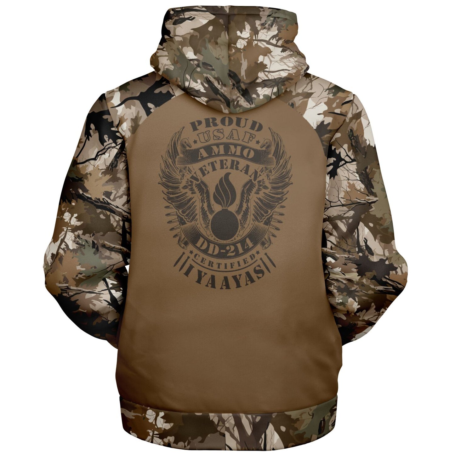 Brown Winter Leaf USAF AMMO Veteran DD-214 Certified Microfleece Cold Weather Zip-Up Hoodie - All Over Print