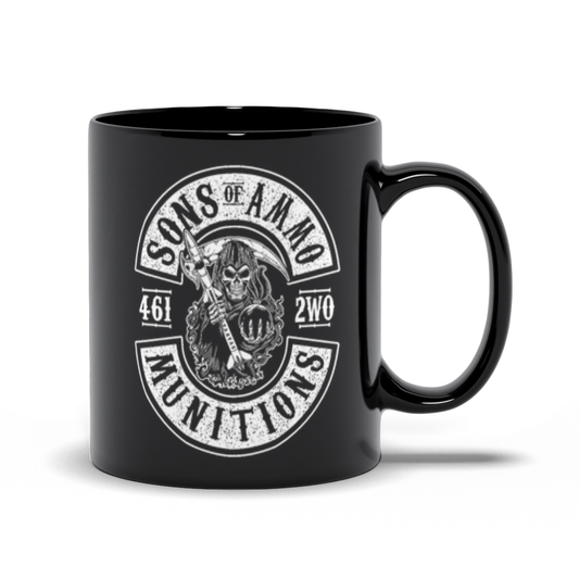 Sons Of AMMO Grim Reaper Sickle Pisspot Missile Logo Black Coffee Mug