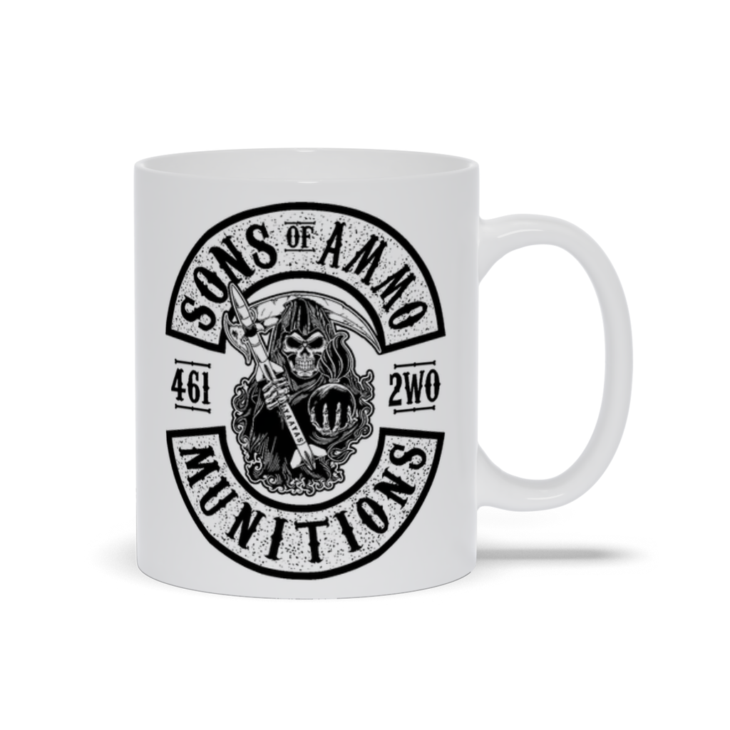 Sons Of AMMO Grim Reaper Sickle Pisspot Missile Logo White Coffee Mug