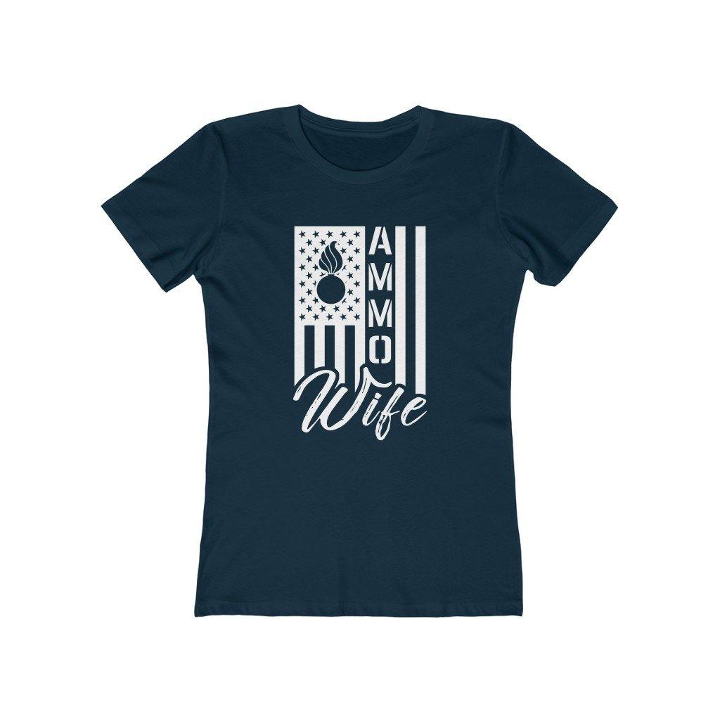 USAF AMMO Wife Dark Shirts Vertical American Flag With Pisspot Inside Stars Women's The Boyfriend Tee - AMMO Pisspot IYAAYAS Gear