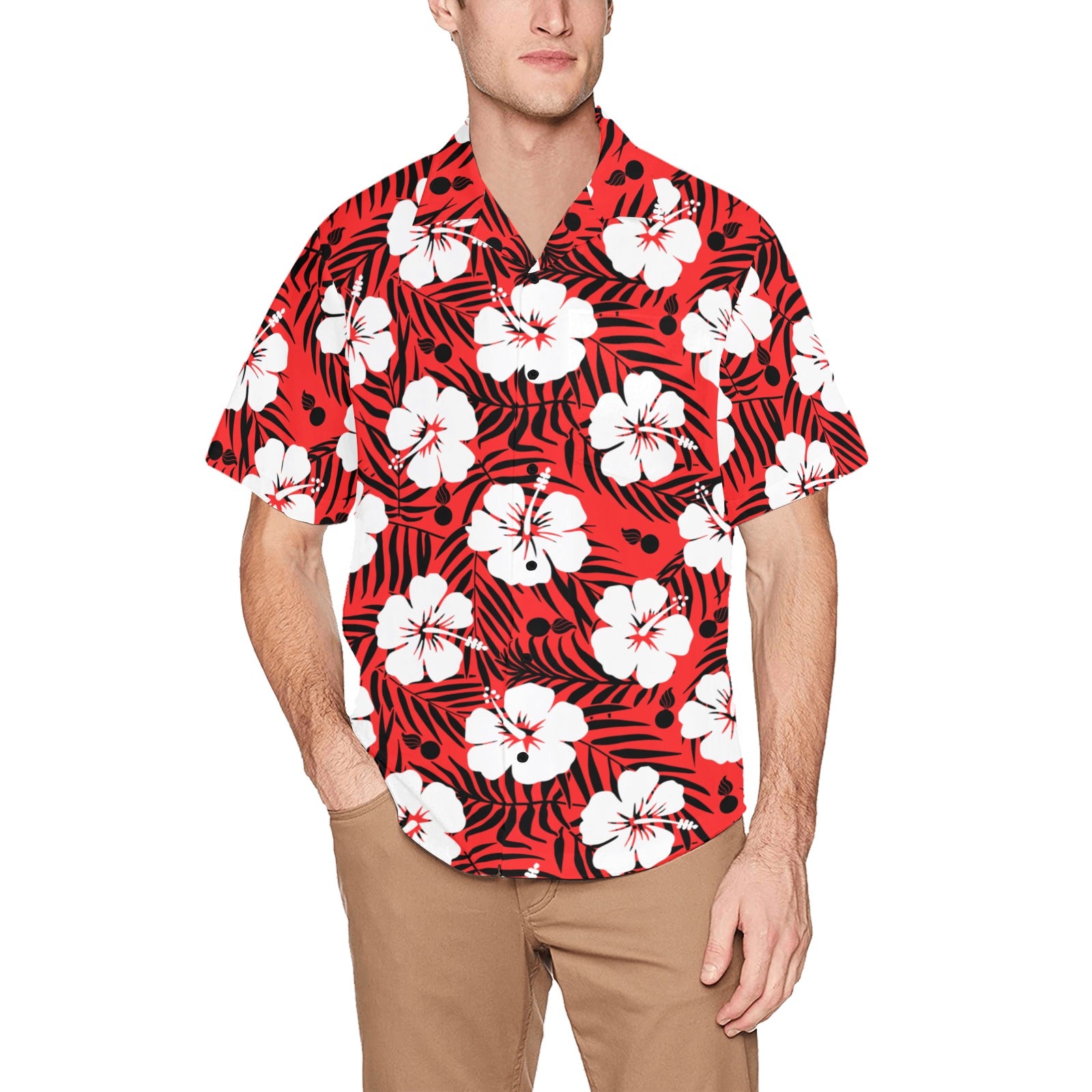 Red White and Black Leaves Tribal Pisspots AMMO Hawaiian Shirt