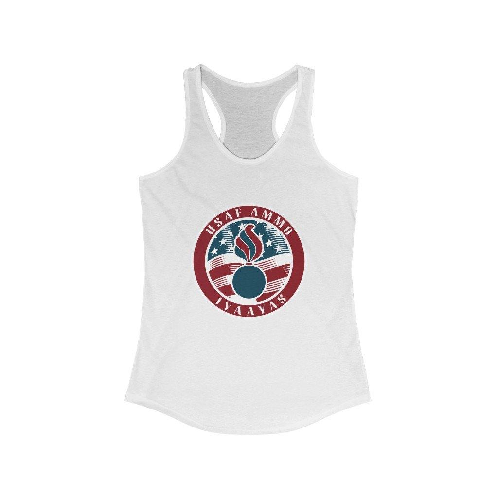 USAF AMMO Stars and Stripes Logo With Pisspot In The Center IYAAYAS Womens Ideal Racerback Tank Top - AMMO Pisspot IYAAYAS Gear