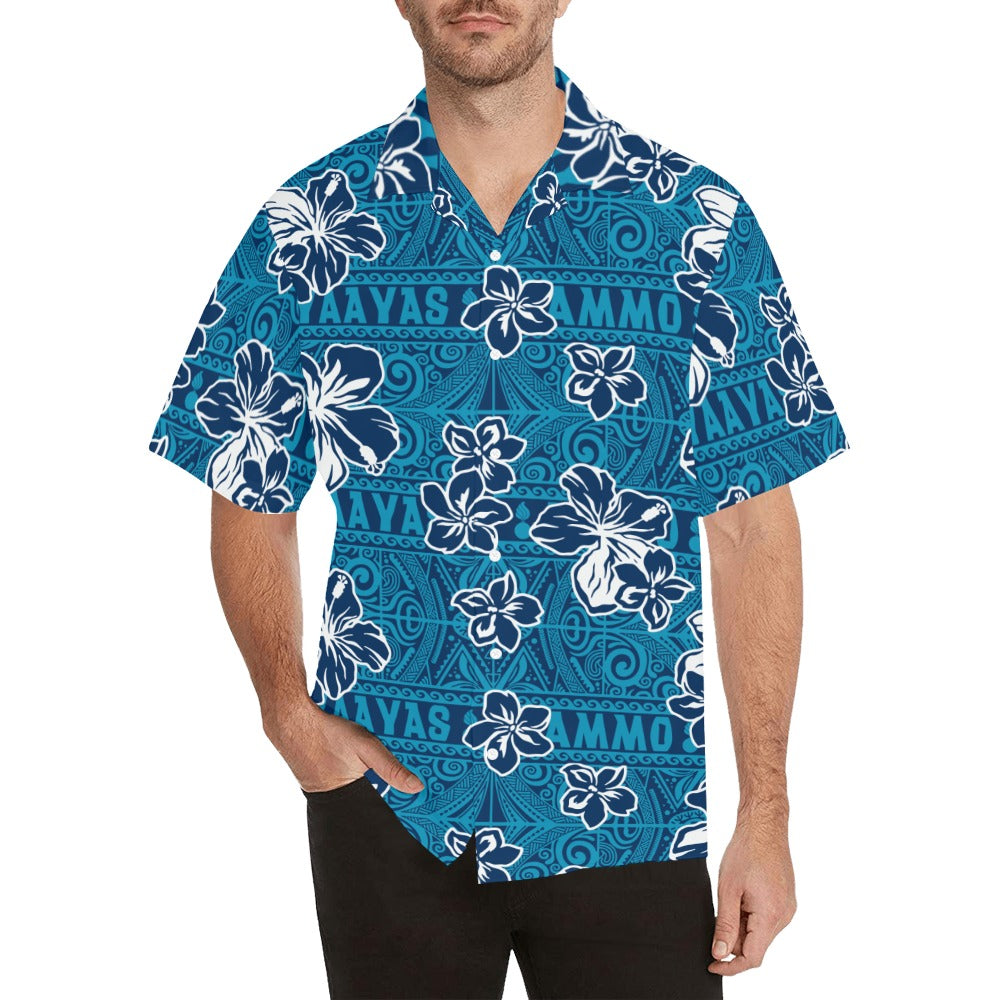 AMMO Hawaiian Shirt Blue Tribal With Flowers – AMMO Pisspot IYAAYAS Gear