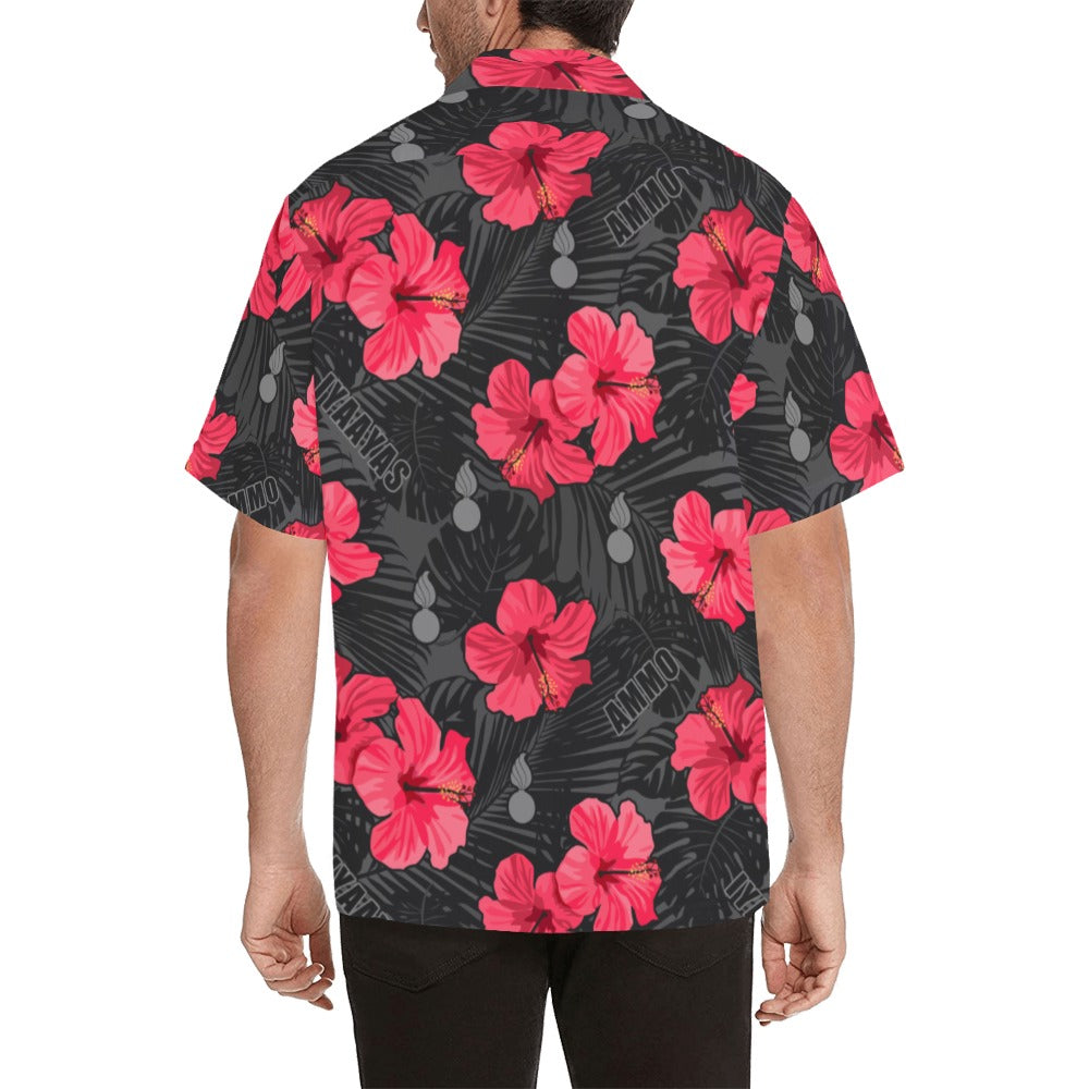 USAF AMMO Red and Pink Flowers With Black Grey Leaves Pisspots IYAAYAS AMMO Hawaiian Shirt