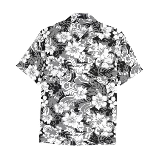 USAF AMMO Black White And Grey Flowers Leaves And Pisspots Mens Left Chest Pocket Hawaiian Shirt