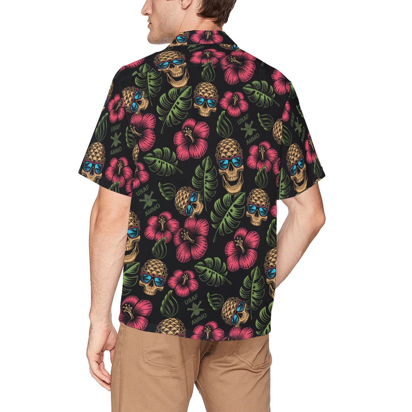 Pineapple Pisspots with Leaves Flowers USAF AMMO logo AMMO Hawaiian Shirt With Left Chest Pocket