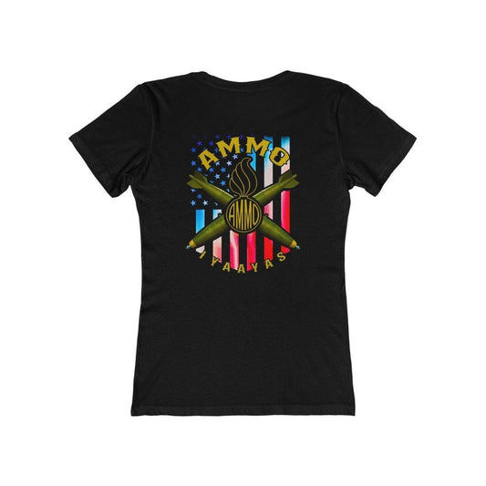 USAF AMMO Vertical Colored American Flag Crossed Bombs Pisspot AMMO Pride Women's The Boyfriend Tee - AMMO Pisspot IYAAYAS Gear