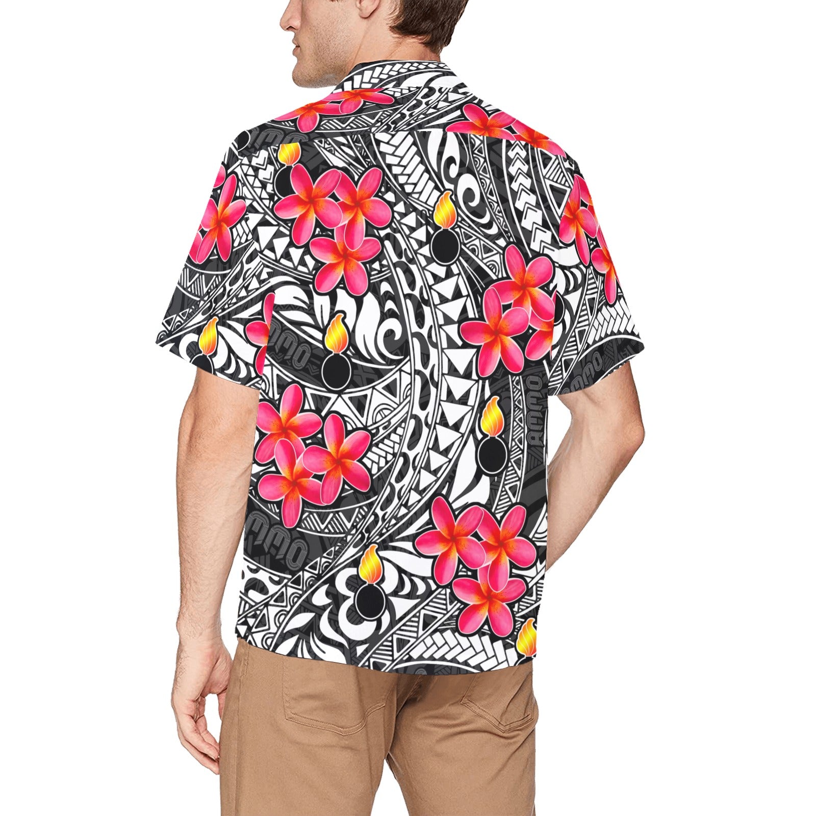 AMMO Hawaiian Shirt Green with White Hibiscus Flowers Pisspots and