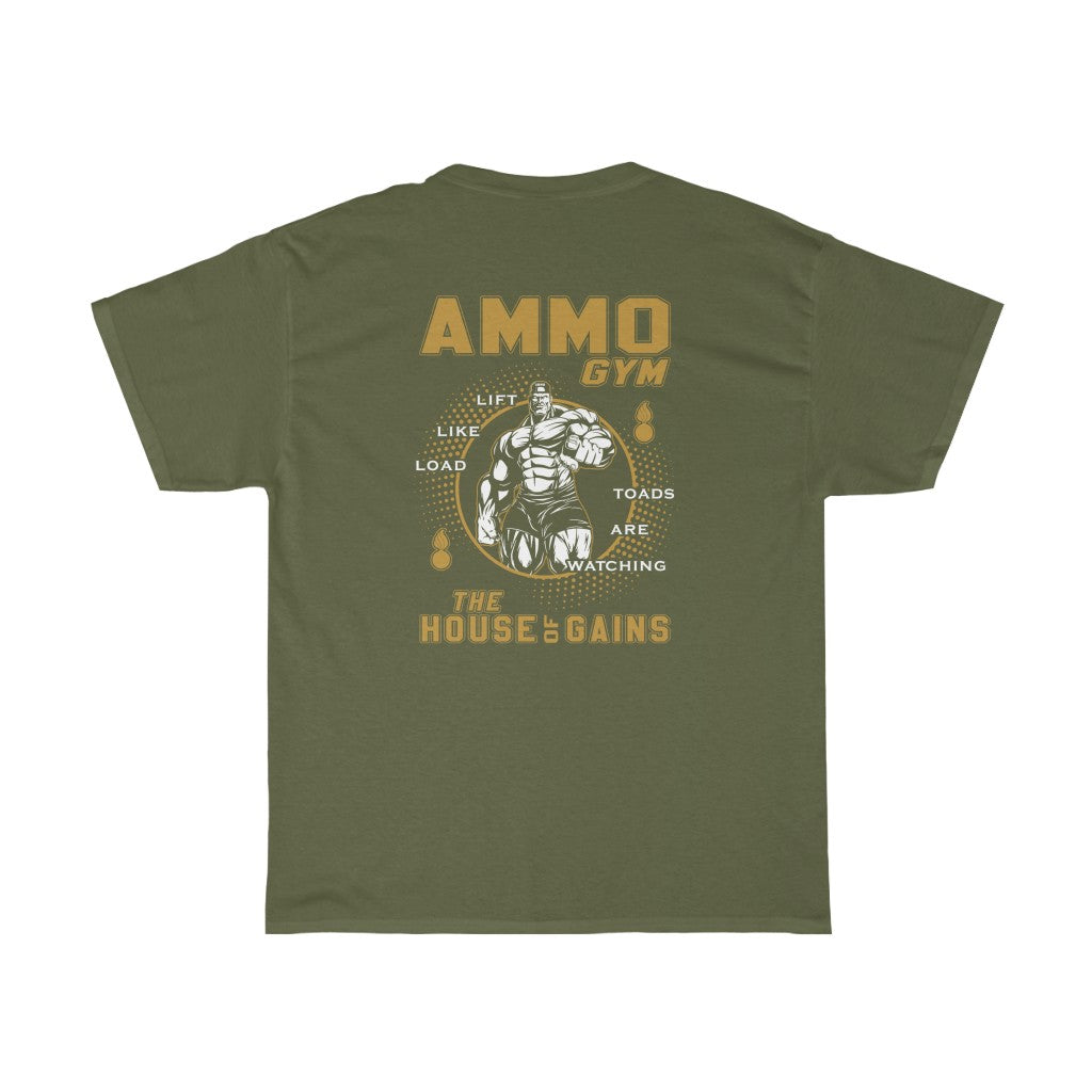 AMMO Gym Lift Like Load Toads Are Watching The House Of Gains IYAAYAS Pisspot Unisex Heavy Cotton T-Shirt