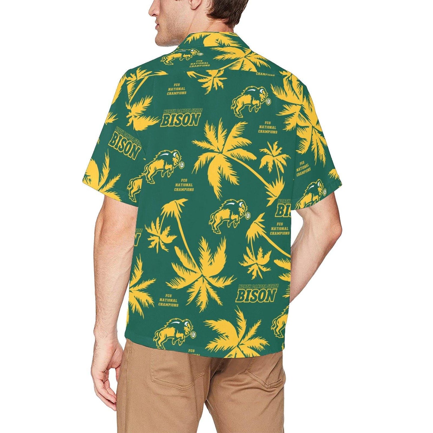 North Dakota State Bison Green Hawaiian Shirt With Front Left Pocket - AMMO Pisspot IYAAYAS Gear