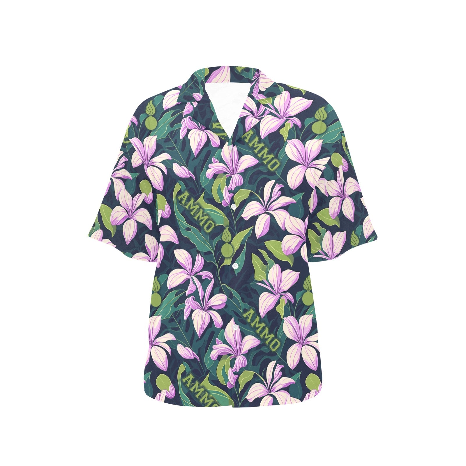 Women's Purple Hawaiian Shirts with Hibiscus Flowers