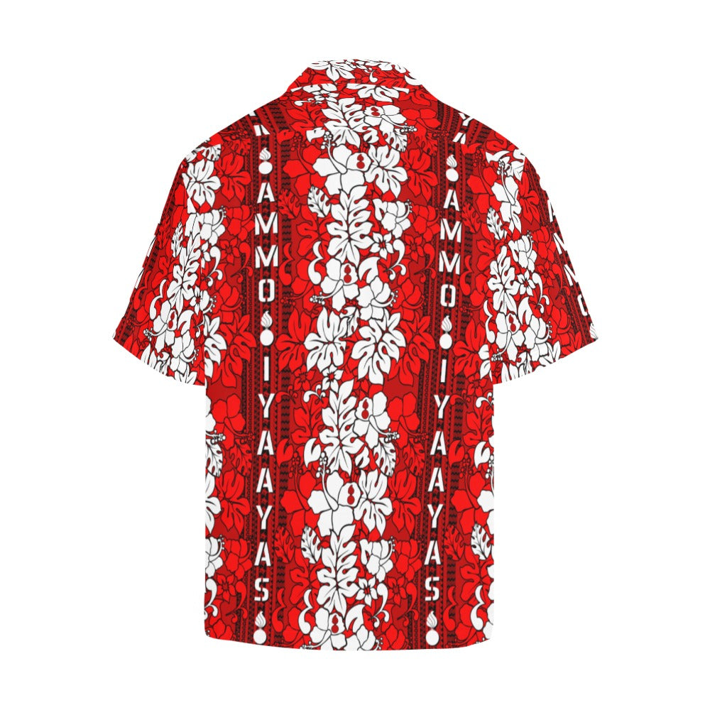 AMMO Hawaiian Shirt Red and White Vertical Flower Pattern V2 Mens Hawaiian Shirt