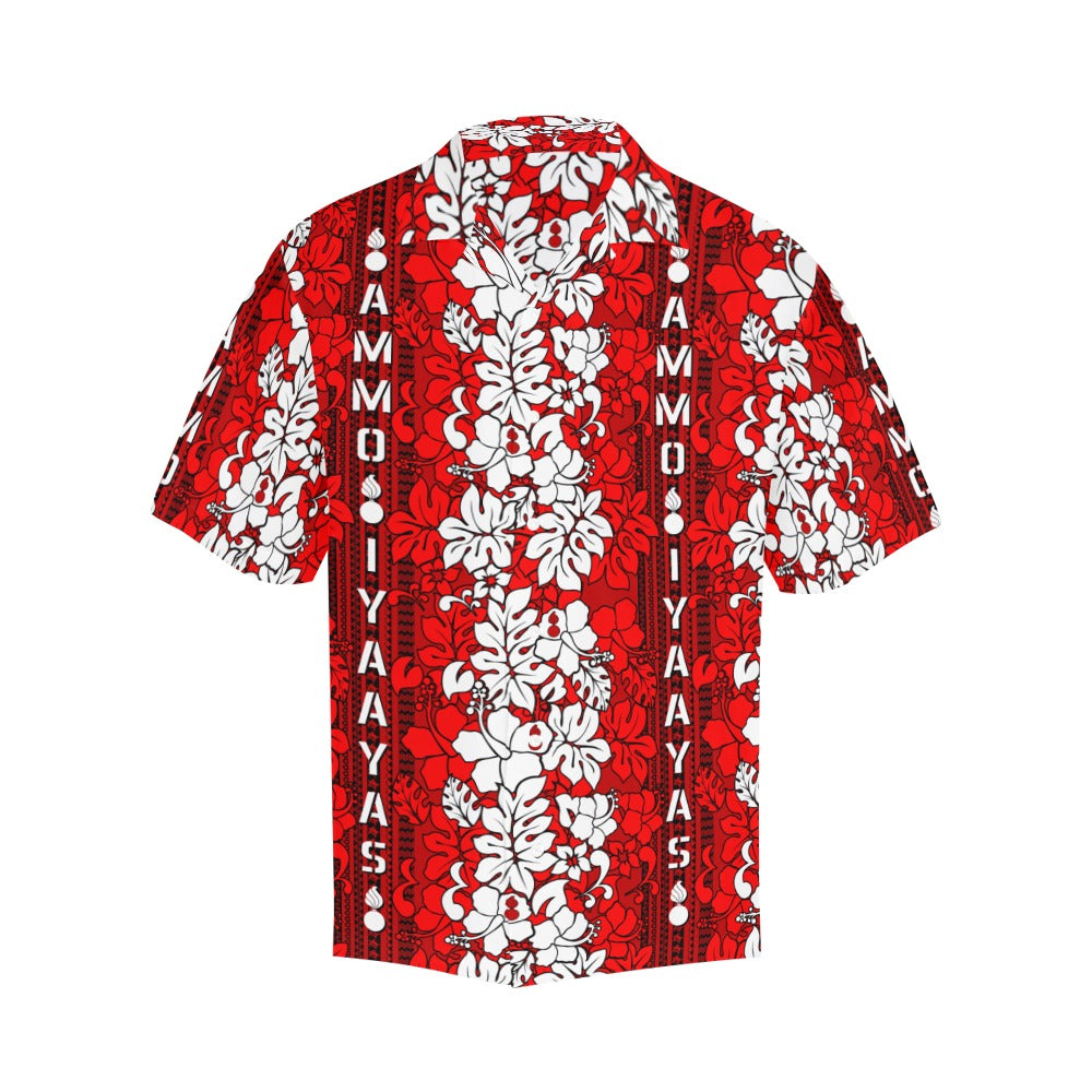 AMMO Hawaiian Shirt Red and White Vertical Flower Pattern V2 Mens Hawaiian Shirt