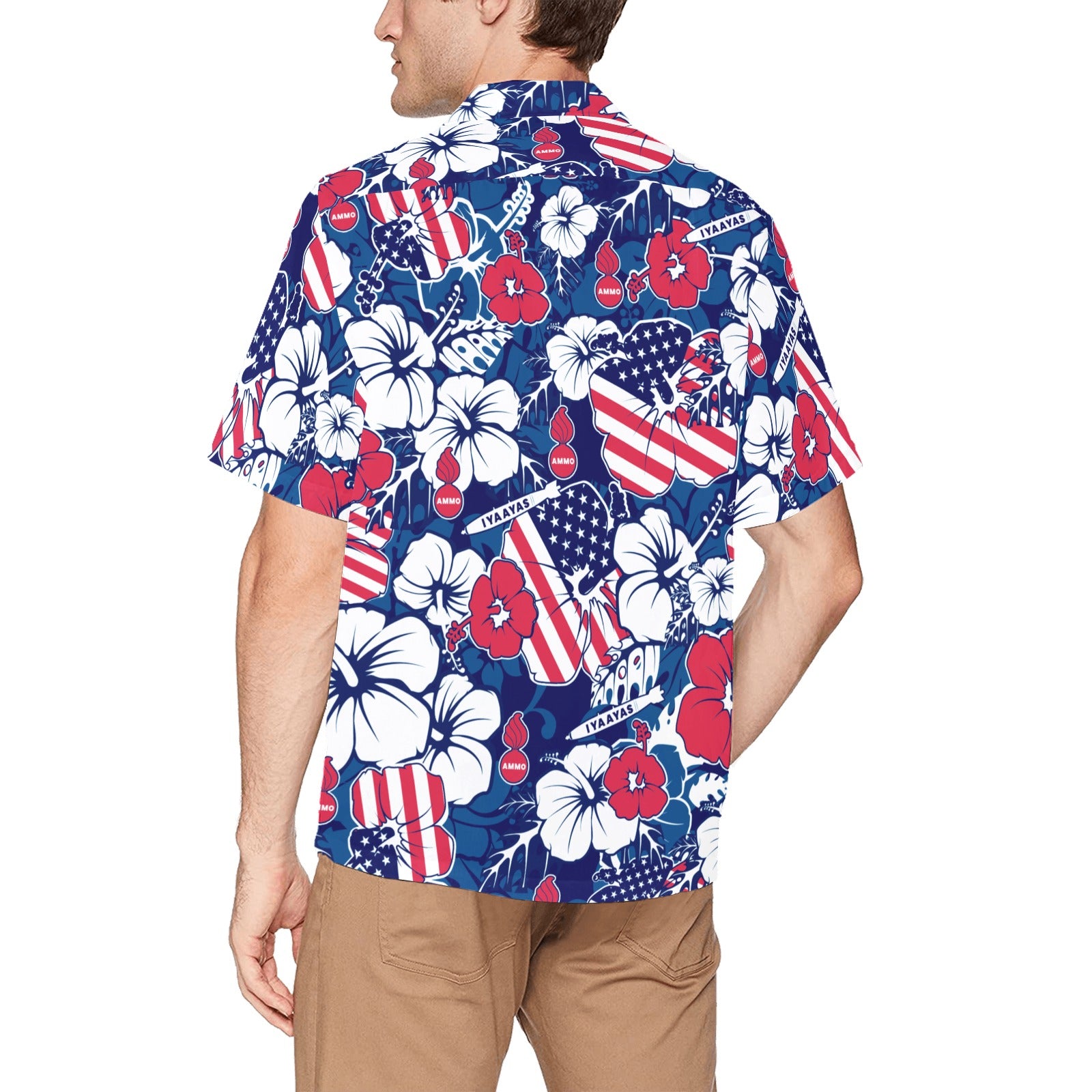 AMMO Hawaiian Shirt Red White and Blue Patriotic Flowers Flags Pisspots  Bombs