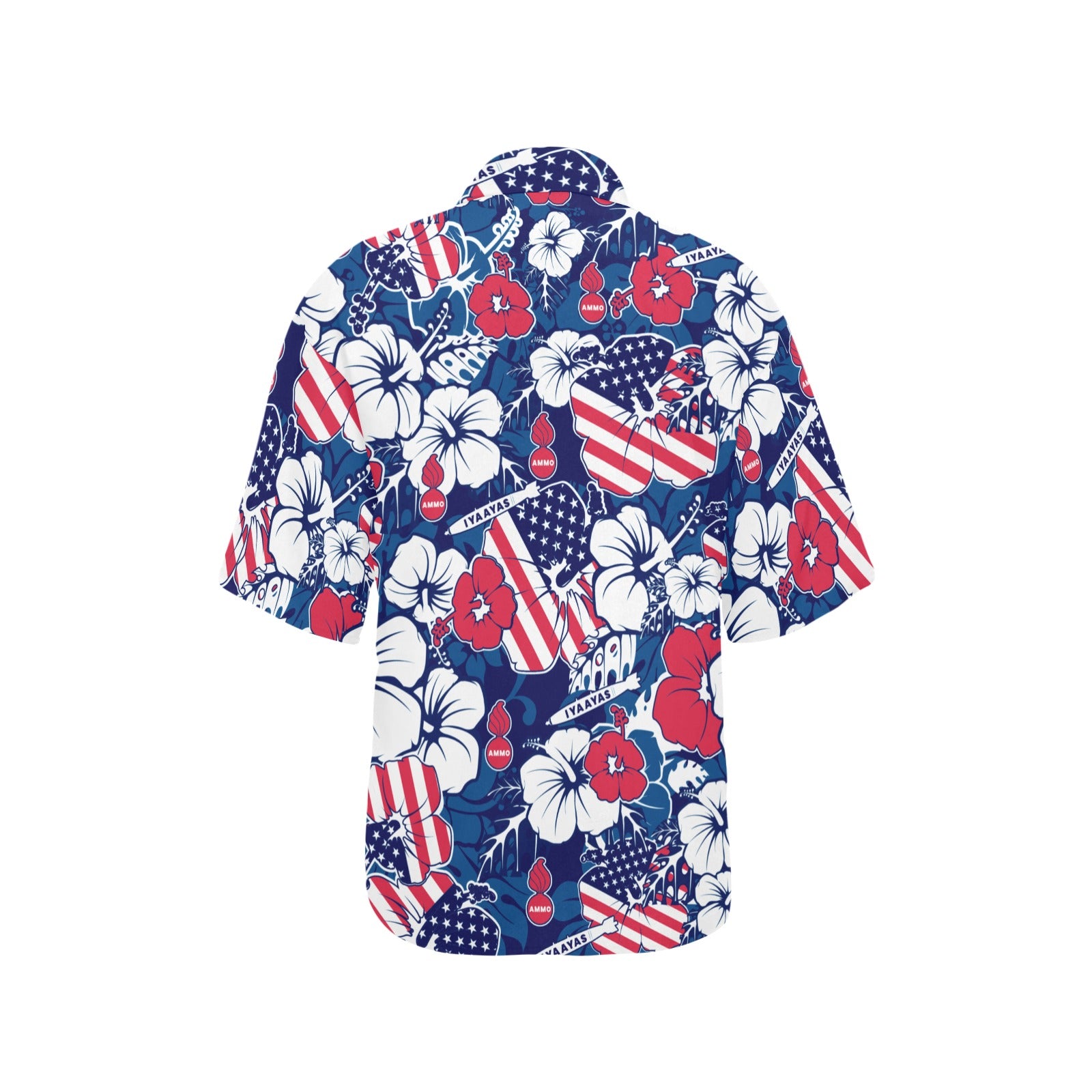 AMMO Hawaiian Shirt Red White and Blue Patriotic Flowers Flags Pisspots  Bombs